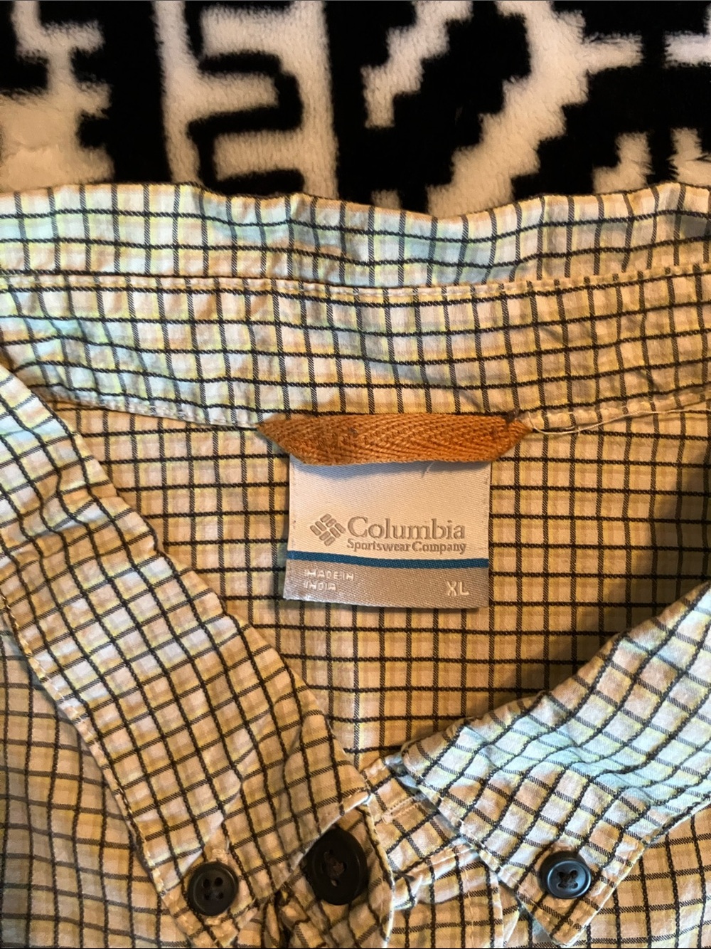 Columbia Men's Plaid Button-Down Shirt in Light Green and White
